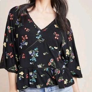 Anthropologie Parvati Floral Cool Blouse Top Embroidered Womens Size Medium